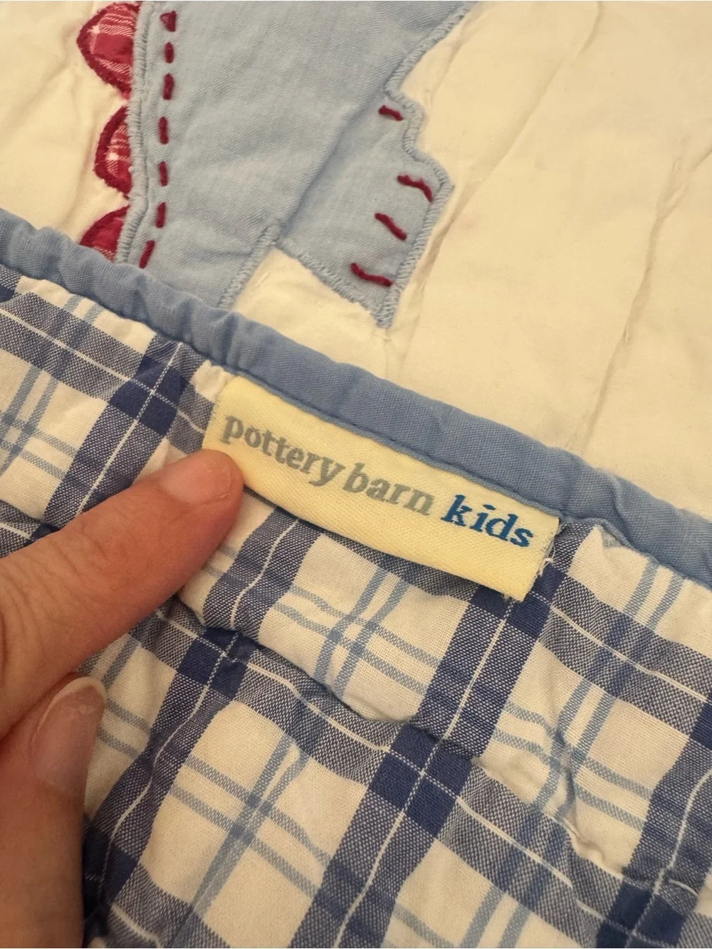Pottery Barn Kids Dinosaur Appliqué Quilt in Cream, Blue, Green